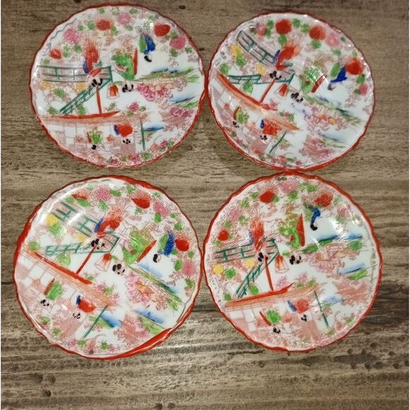 10 vintage butterfly geisha saucers and tea pot with lid - Picture 1 of 8